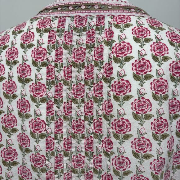 Ella Simone Pink Floral Button Up Top Medium Pleated Tunic Boho Girly Cottage - Picture 6 of 8
